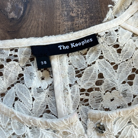 The Kooples Cream Open Lace Shortsleeved Button Down Top - Picture 2 of 8
